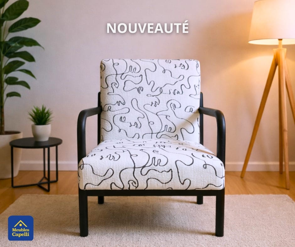 Nouveau chez Meubles Capelli à Buhl-Lorraine, près de Sarrebourg : fauteuil au design contemporain et structure en bois d'hévéa